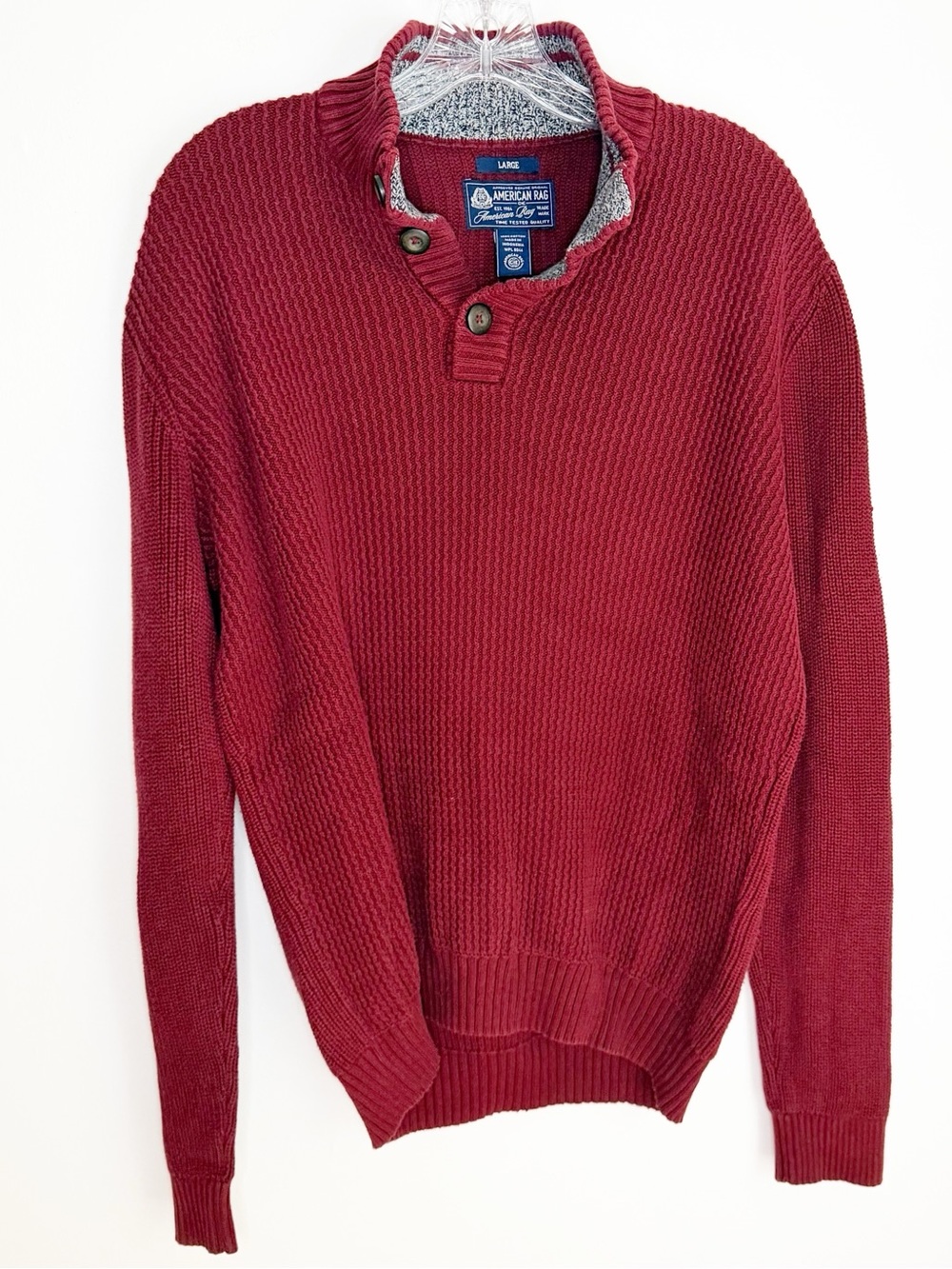 American Rag Men’s Red Shawl Collar Zip-Style Knit Sweater